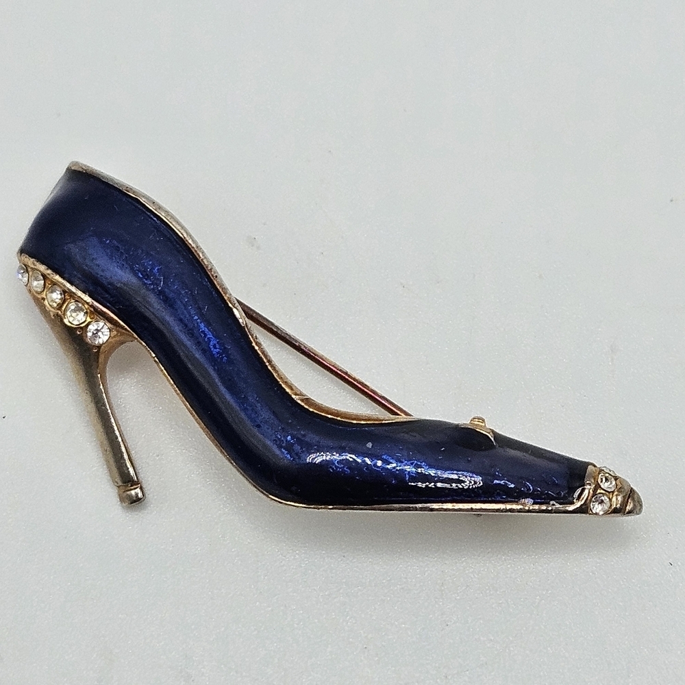 VINTAGE Coulor Mates 18K Gold Plated Blue Enamel Shoe Heel Brooch Pin
